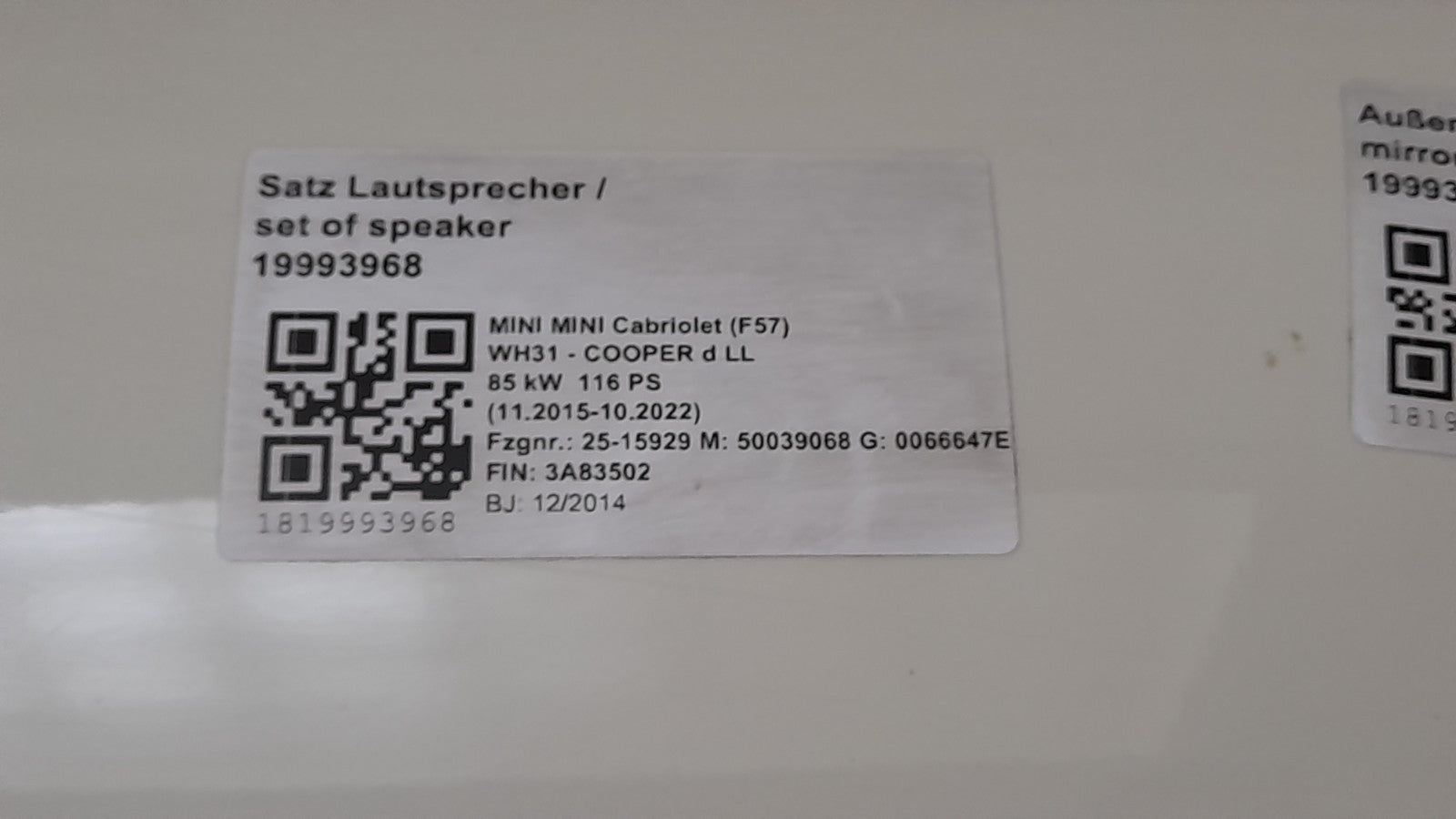 Tür Mini MINI F56 -F66, F67-F57 Cabrio 7294265 Links Vorne Door pepper-white