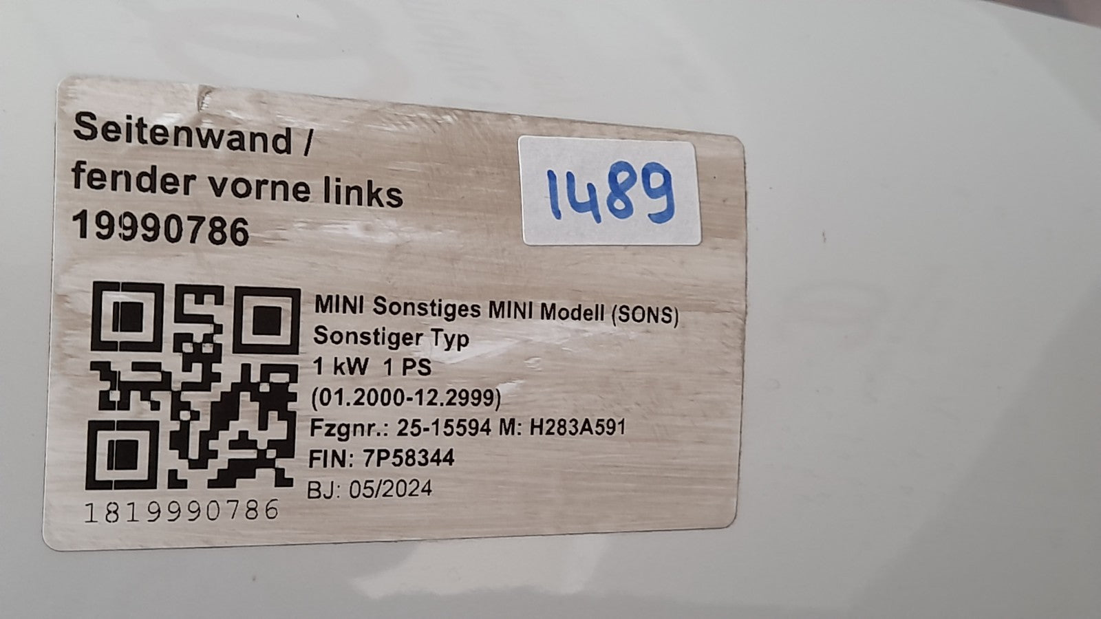 Mini Countryman C U25 Seitenwand Kotflügel Fender links smokey green 9634533