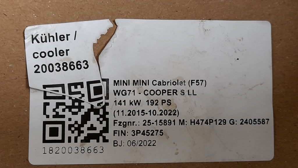 Original Mini Cabriolet Sport  F57 Kühlerpaket Kühlerlüfter cooler wasserkühler