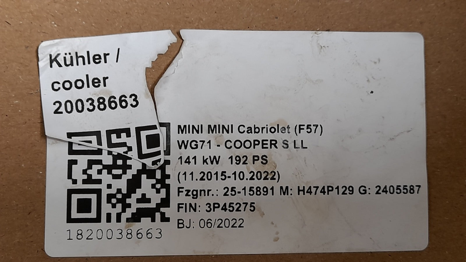 Original Mini Cabriolet Sport  F57 Kühlerpaket Kühlerlüfter cooler wasserkühler