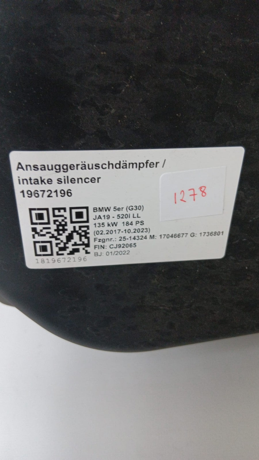 Ansauggeräuschdämpfer mit Luftmassenmesser  BMW G30 G31 G32 G01 G02 G05 8577140