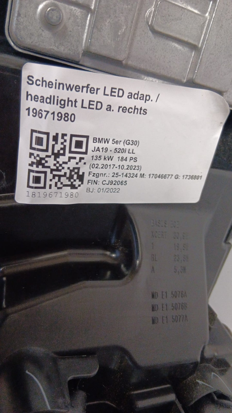 BMW 5er G30 Scheinwerfer LED rechts 63119479260, headlight LED right 9479260