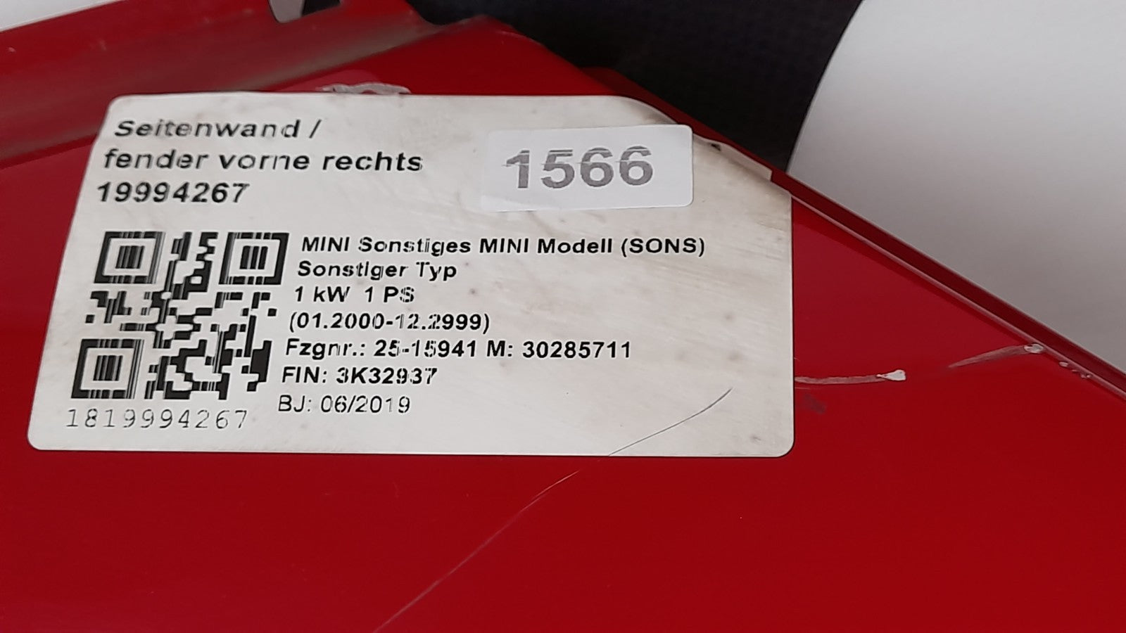 Mini F60 Cooper S Countryman Seitenwand Fender vorne rechts chili-red 7449378