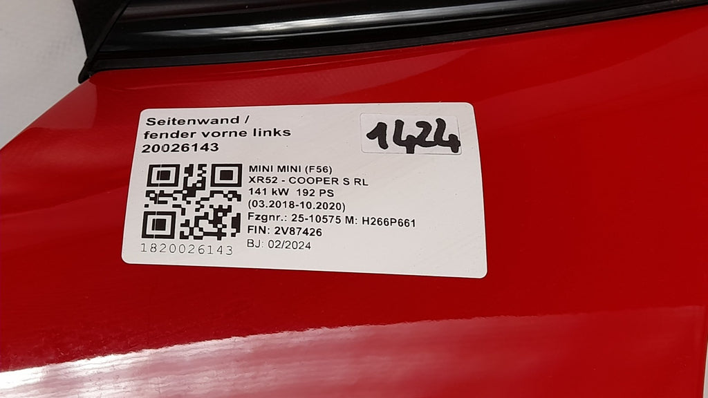 Orig. Mini F65 COOPER S Seitenwand Kotflügel Fender links CHILI RED II 9629187