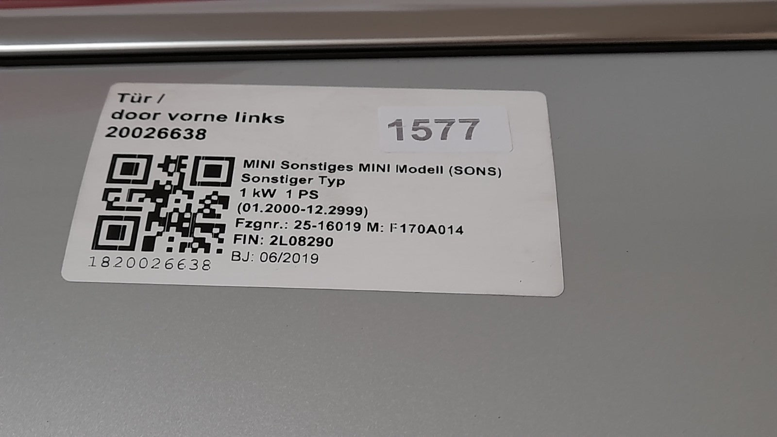 Orig. MiNi Cooper SE F56 Tür vorne links white-silver metallic left door 7294265