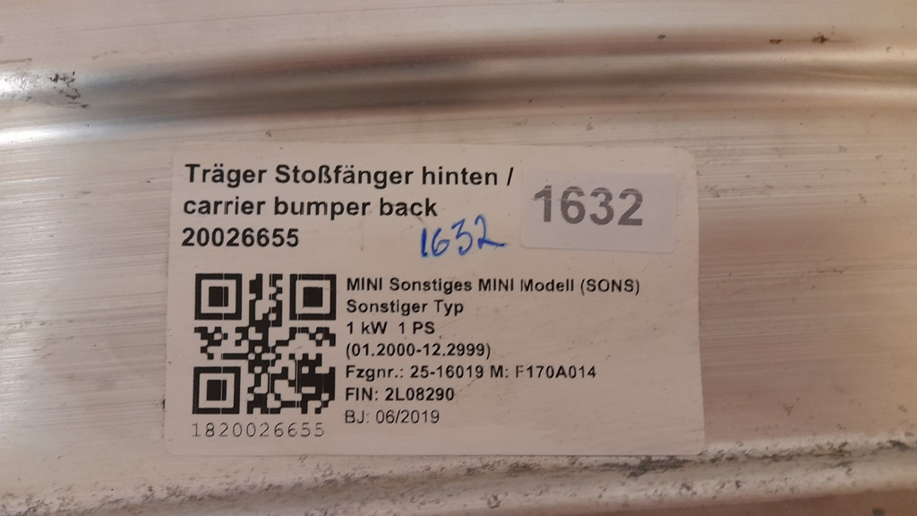 Original BMW Mini F56 F57 Träger Stossfänger hinten 7302552 Carrier, bumper rear [59]