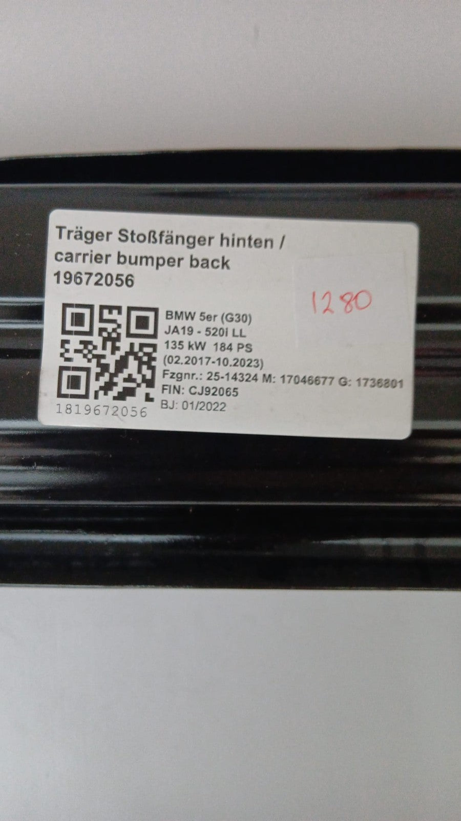 Org. BMW 5er G30 G31 Träger Stoßstange Stoßfänger Hinten 7386504 51127386504