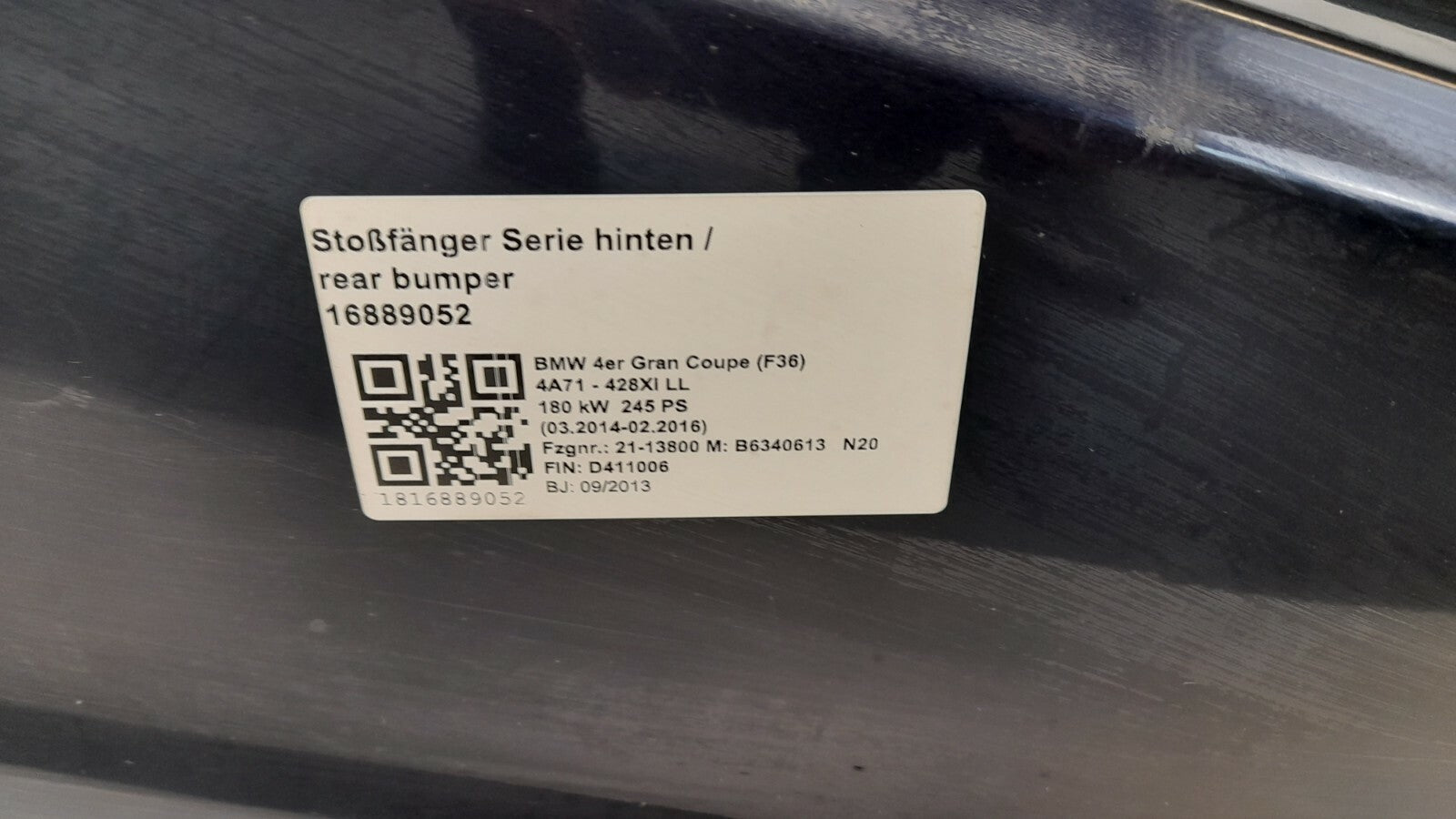 BMW 4er Coupe F36 Stoßstange hinten Bumper A89 imperial-blau brillant F32 F33