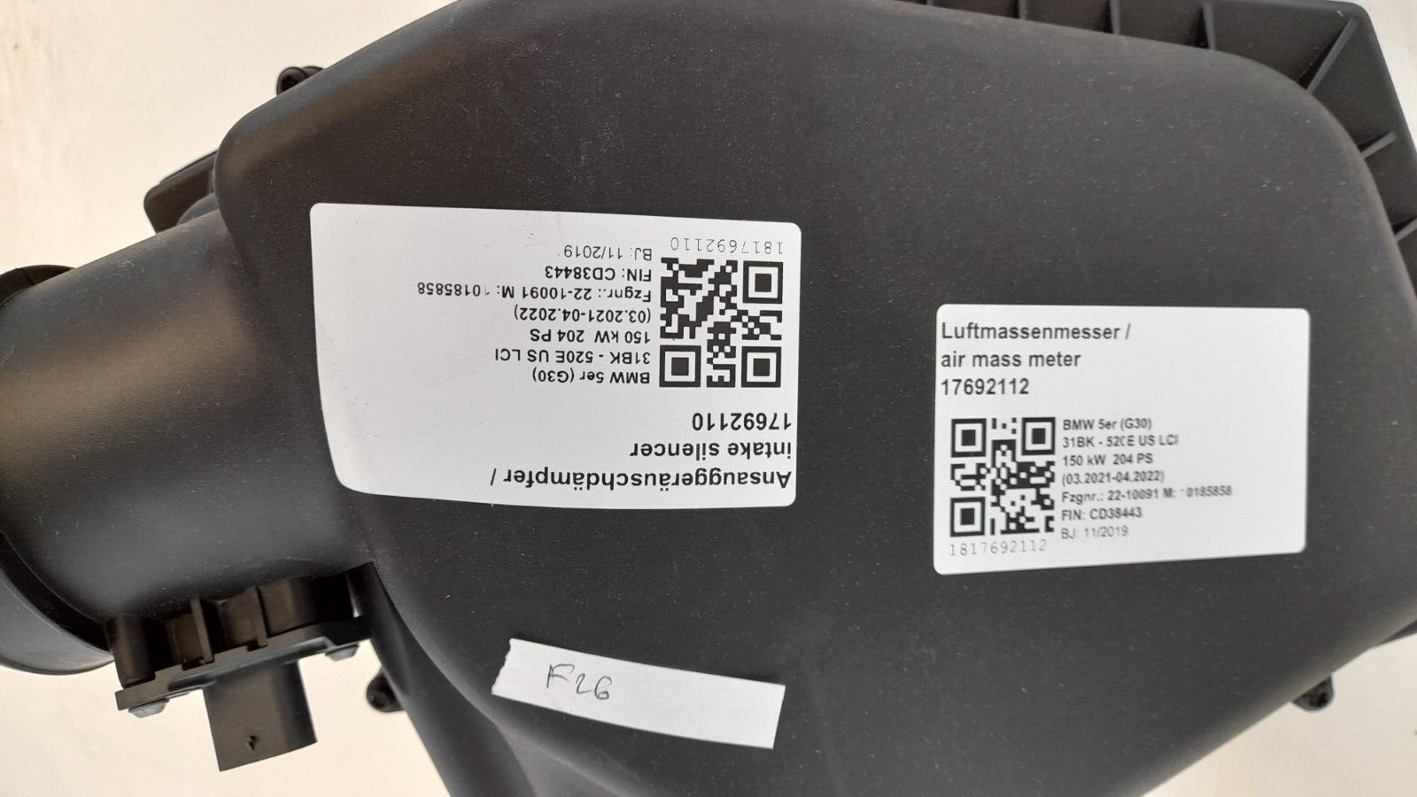BMW 5er G30 G31 Ansauggeräuschdämpfer Luftfilterkasten luftmassenmesser