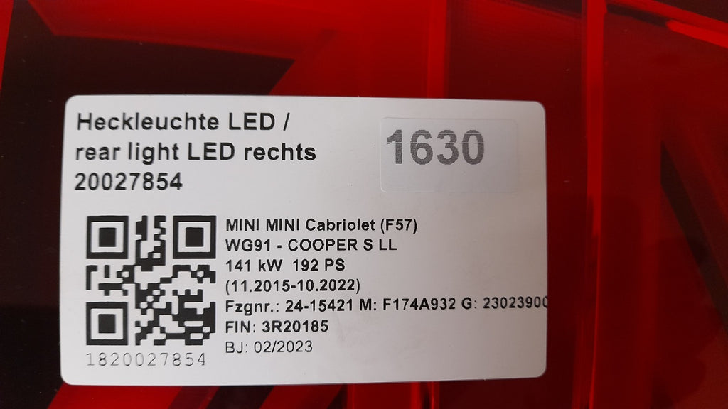 MINI Cabriolet F57 Heckleuchte LED Rechts Union Jack, rear light right H47435134
