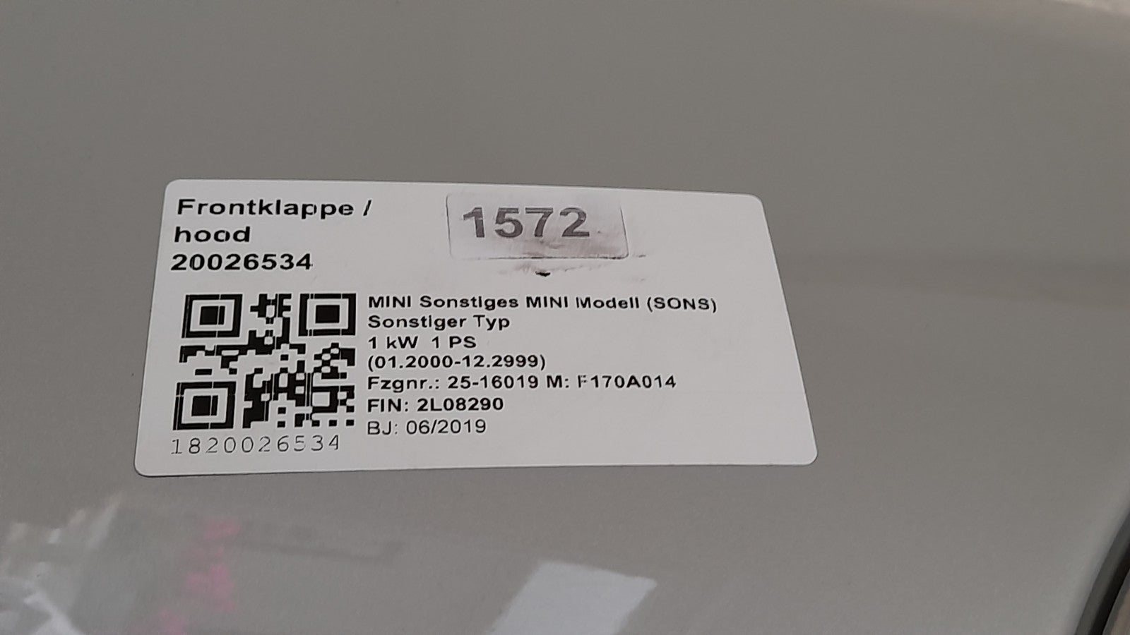 Mini Cooper SE F56 Motorhaube Frontklappe Hood white-silver metallic 8499869 [690]