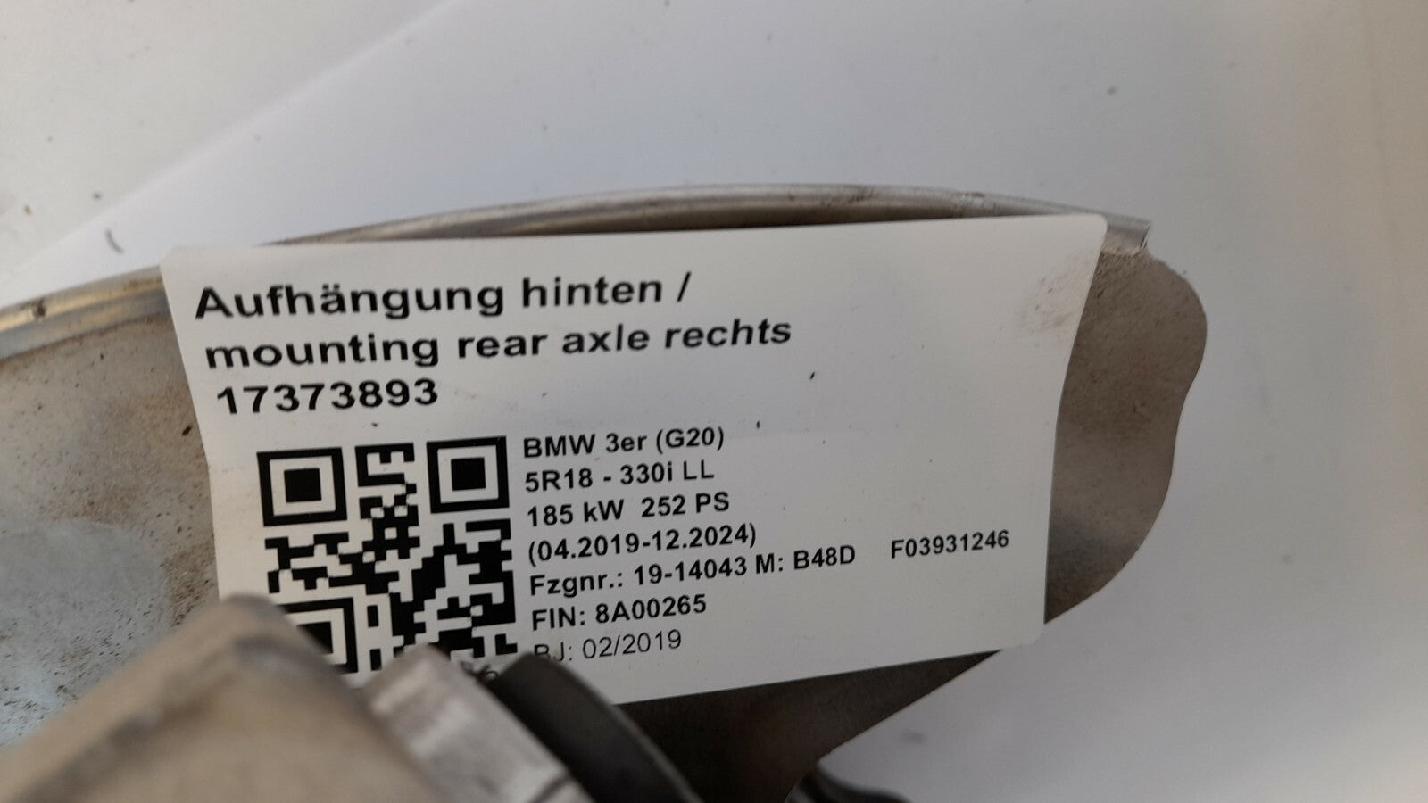 Original BMW 3er G20 Aufhängung Hinten Rechts mounting axle Schutzblech