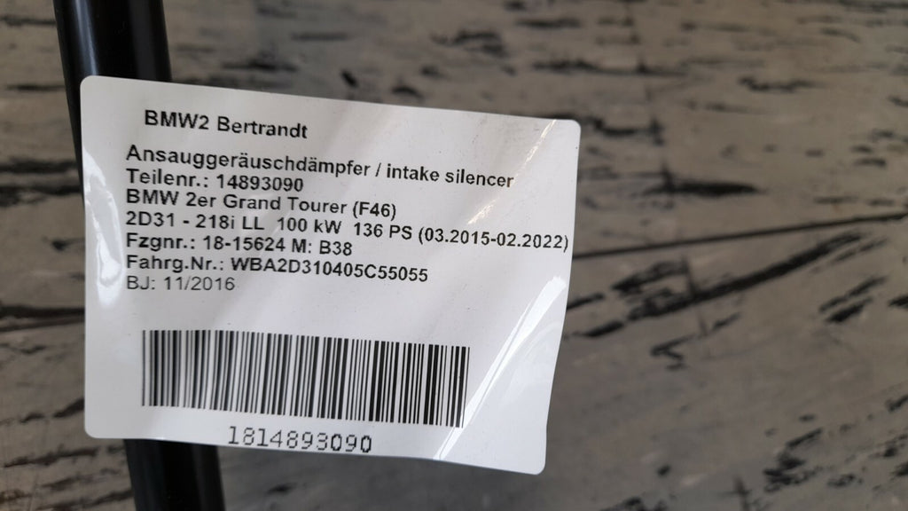 BMW 2er F46 Gran Tourer  Ansauggeräuschdämpfer Luftmassenmesser 7609482 Air Box