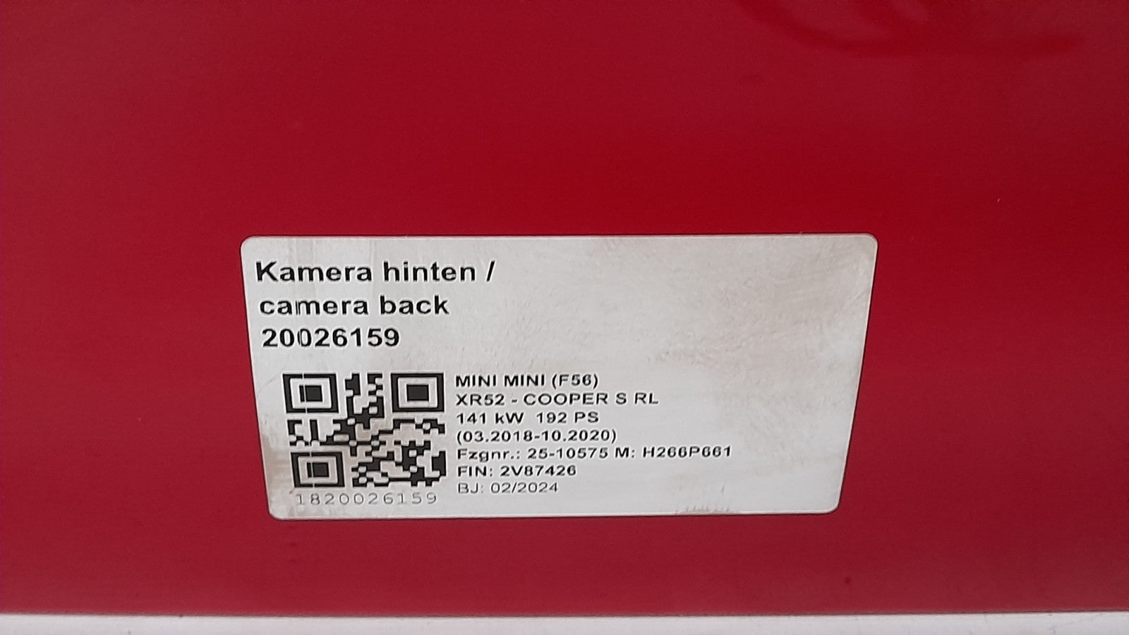 Orig. Mini Cooper S F65 Hecklappe Trunk lid Hinten Kamera CHILI RED II 9628889