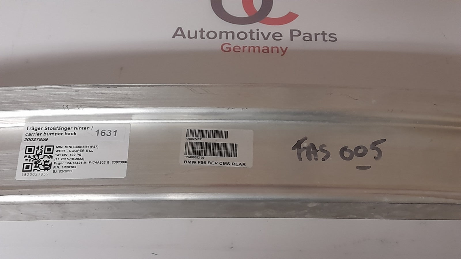 Original BMW Mini F56 F57 Träger Stossfänger hinten 7302552 Carrier, bumper rear