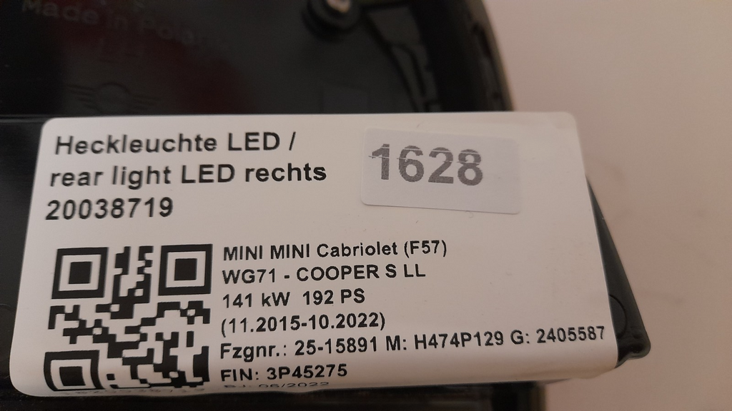 Mini Cabriolet F57 Heckleuchte LED Rechts Union Jack, rear right left H37435134