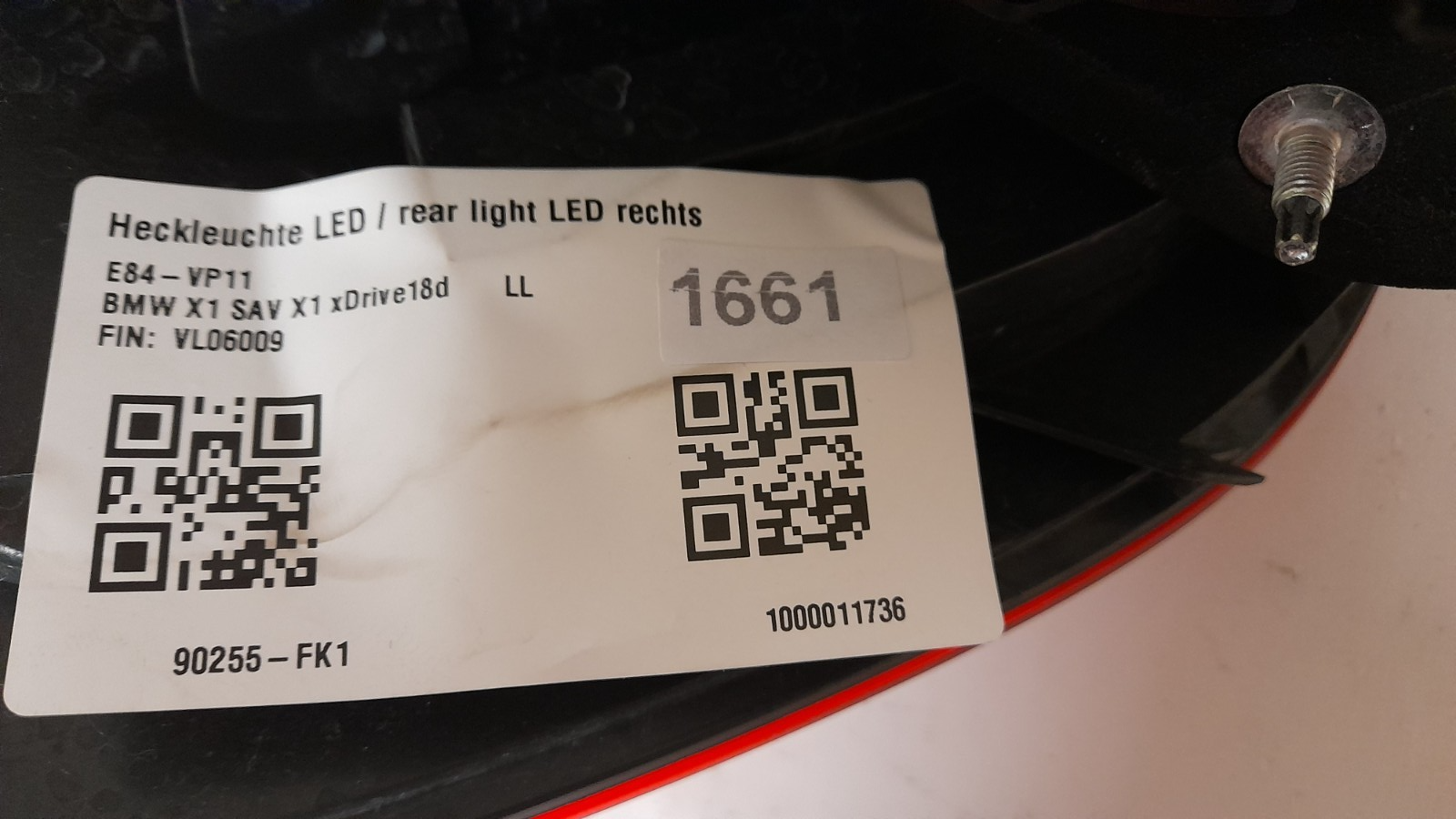 Original BMW X1 E84 Heckleuchte Seitenwand Rechts Rear light Right 63212990110