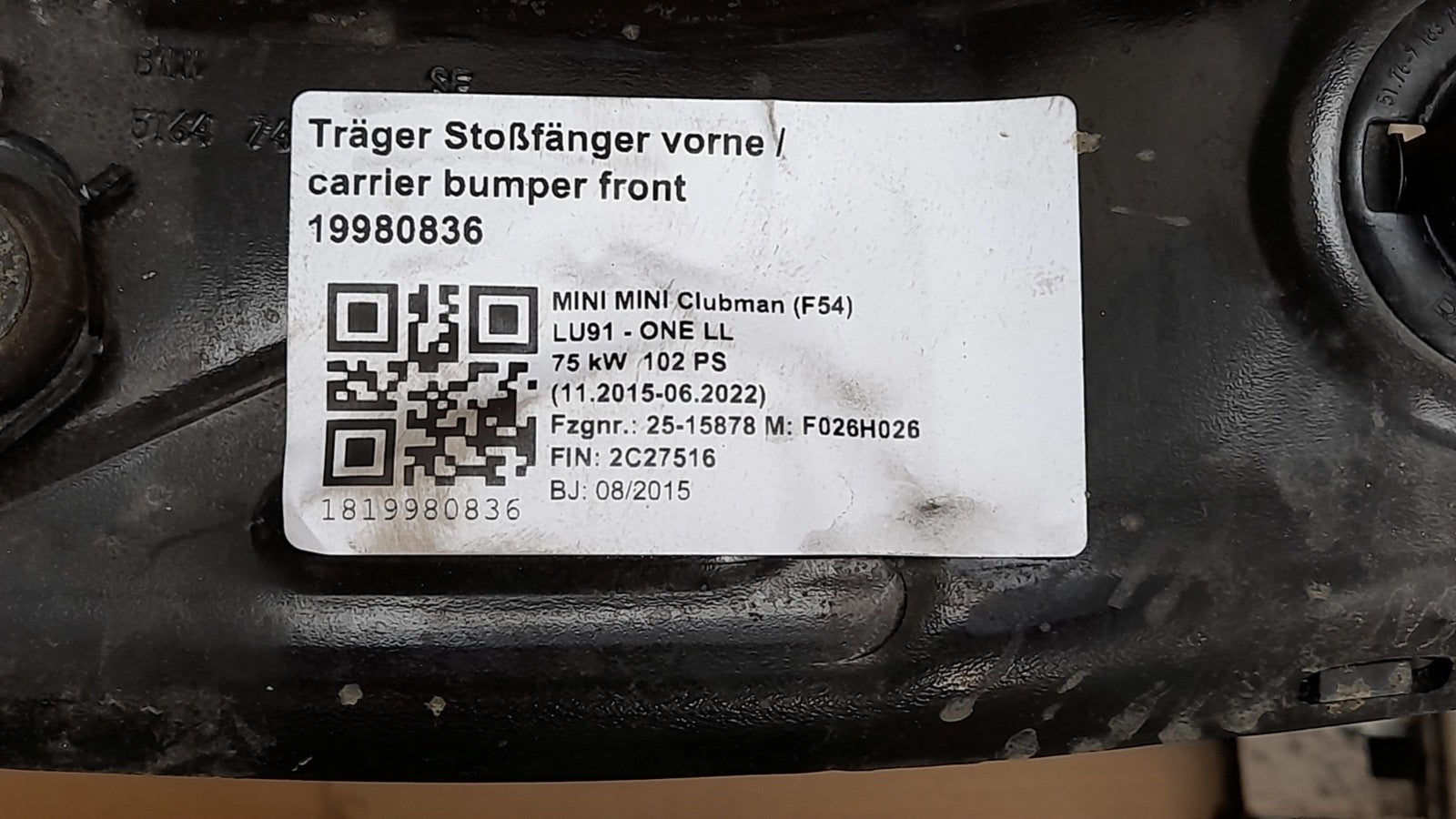 Original BMW Mini Clubman F54 Vorderwand Träger  vorne front panel frontträger