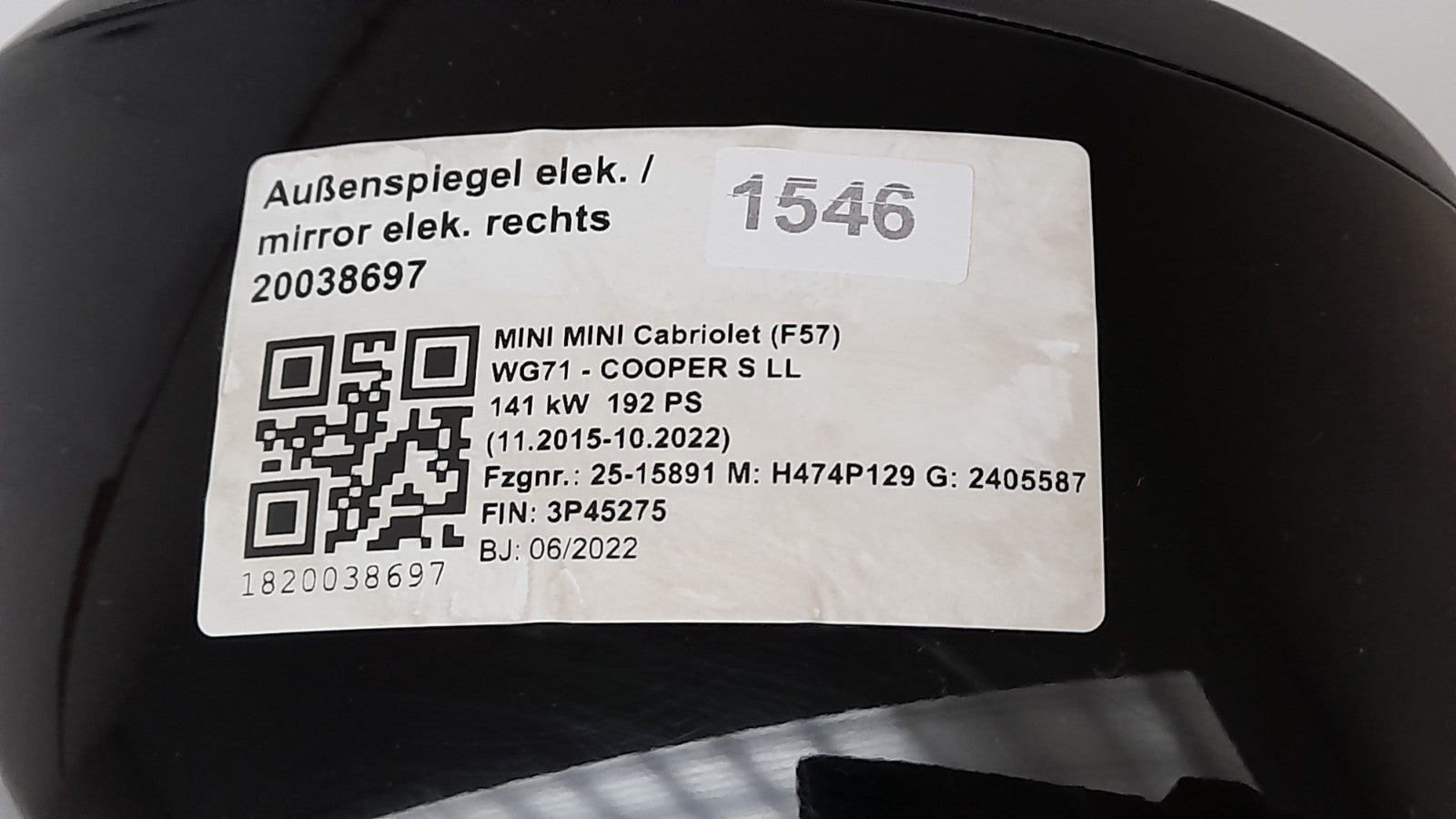 Mini Cooper S Cabriolet F57 Außenspiegel elek. rechts MINI mirror right 7931804