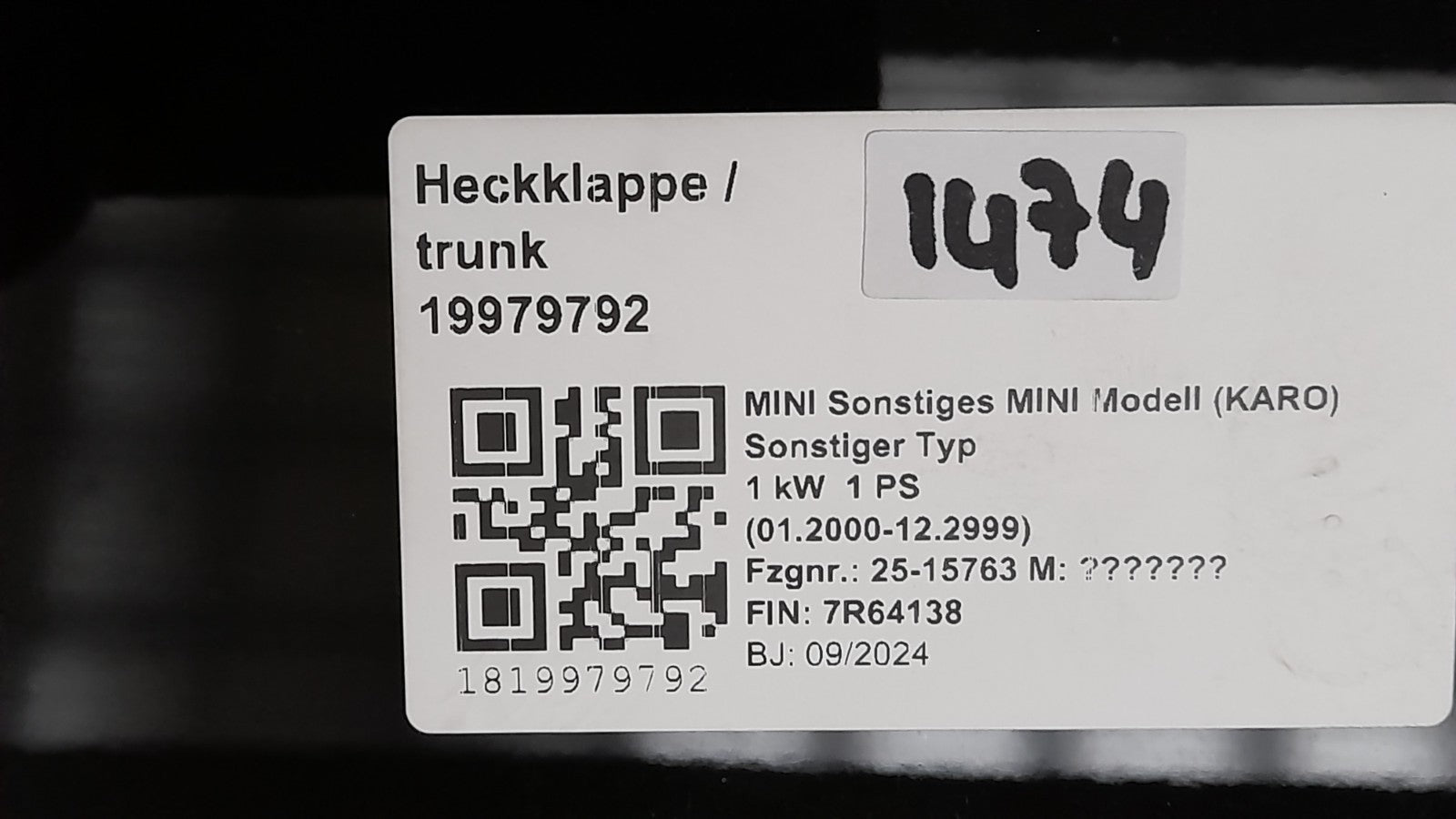 Original Mini Countryman SE ALL4 U25 Hecklappe Trunk lid Hinten Kamera 5A42CB8