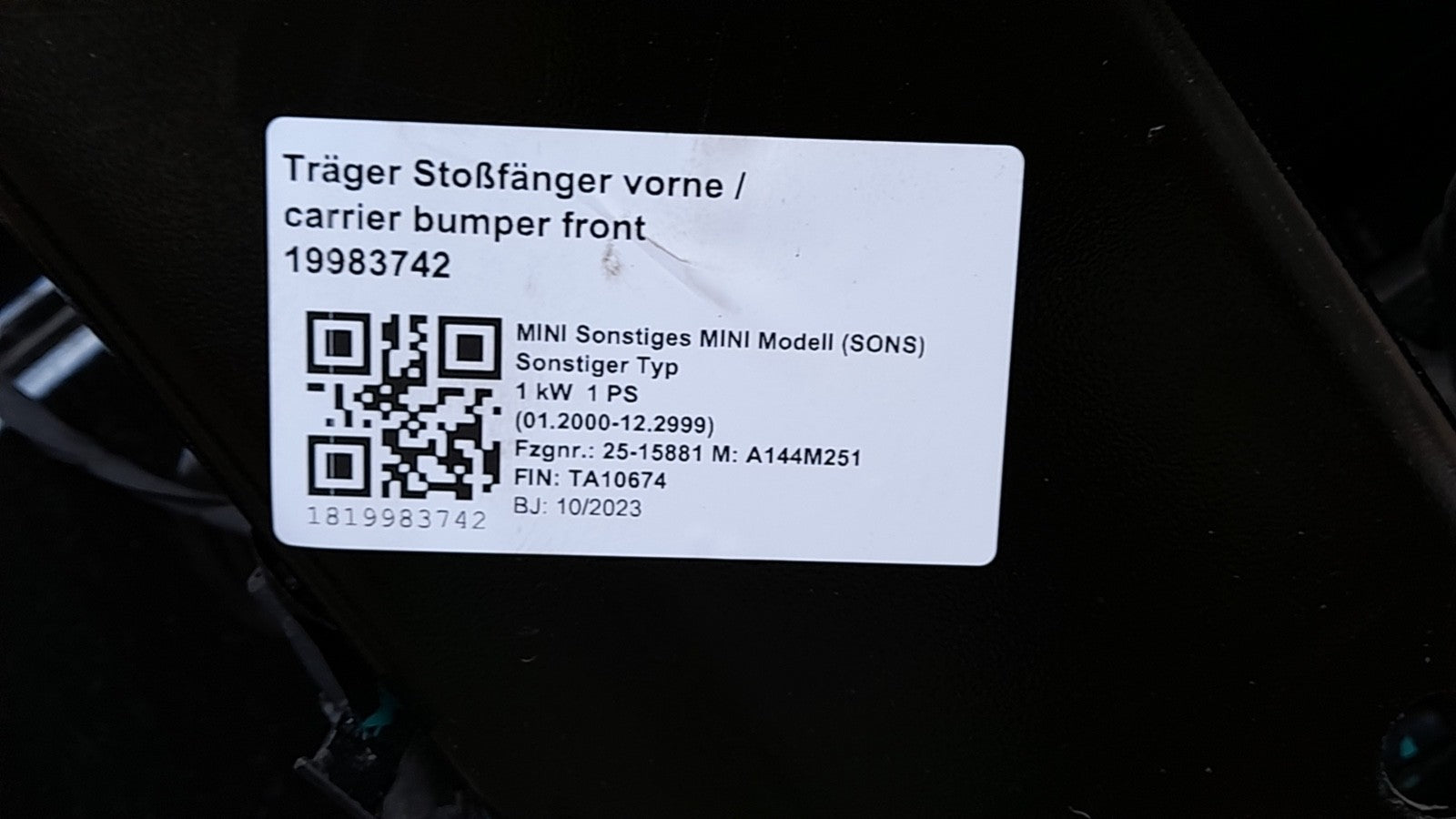 Original BMW Mini Cooper J01 SE Vorderwand Träger  vorne front panel frontträger