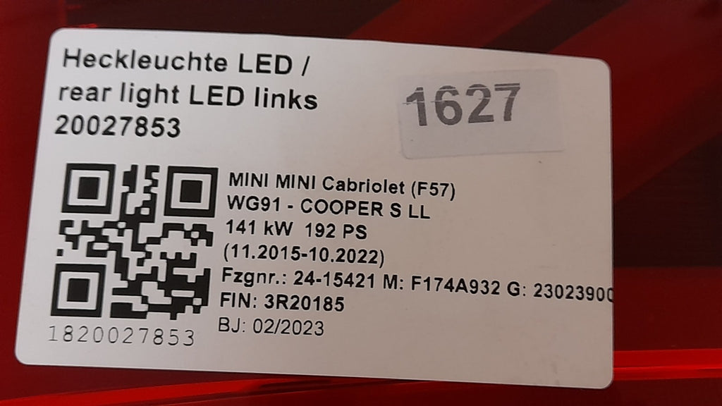 MINI Cabriolet F57 Heckleuchte LED Links Union Jack, rear light left H37435133