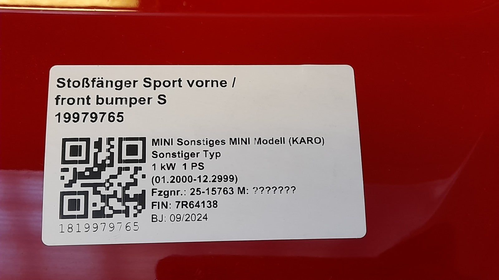 Original Mini Cooper Mini U25 Stoßfänger vorne Stoßstange bumper red PDC