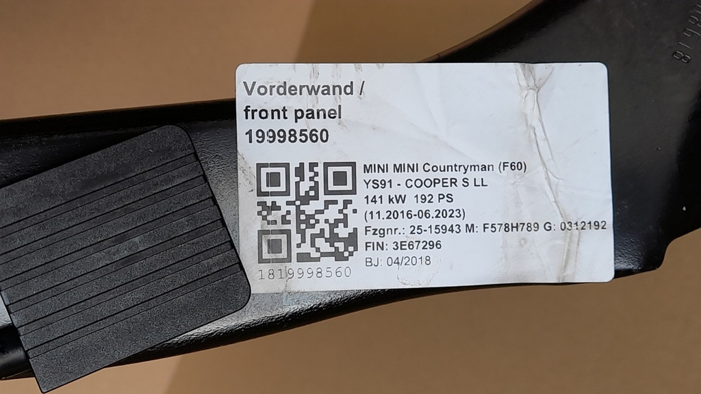 Original BMW Mini Countryman F60 Vorderwand Träger vorne front panel frontträger