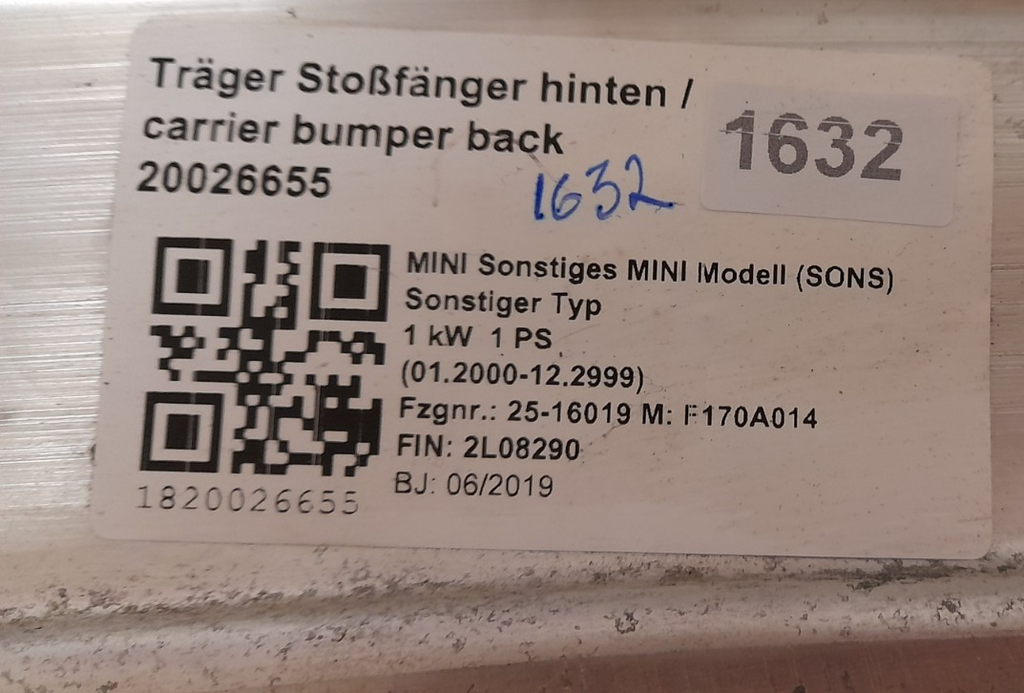 Original BMW Mini F56 F57 Träger Stossfänger hinten 7302552 Carrier, bumper rear [59]