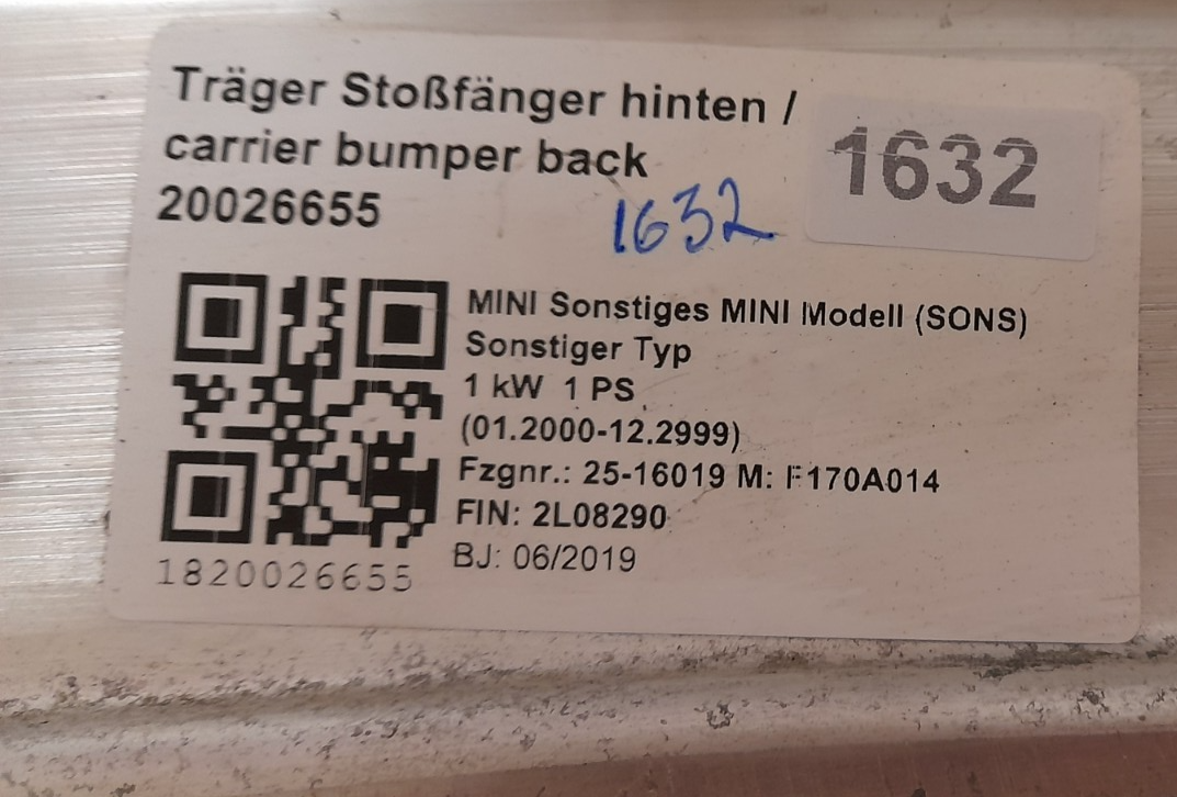 Original BMW Mini F56 F57 Träger Stossfänger hinten 7302552 Carrier, bumper rear [59]