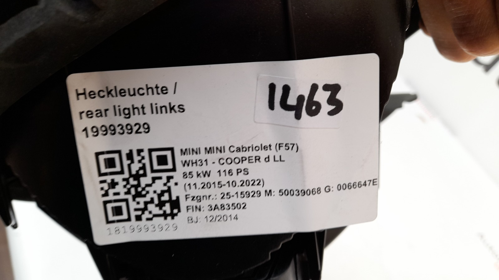 Mini F55 F56 F57 Heckleuchte Hinten Links, Tail light left, 7297433 63217297433